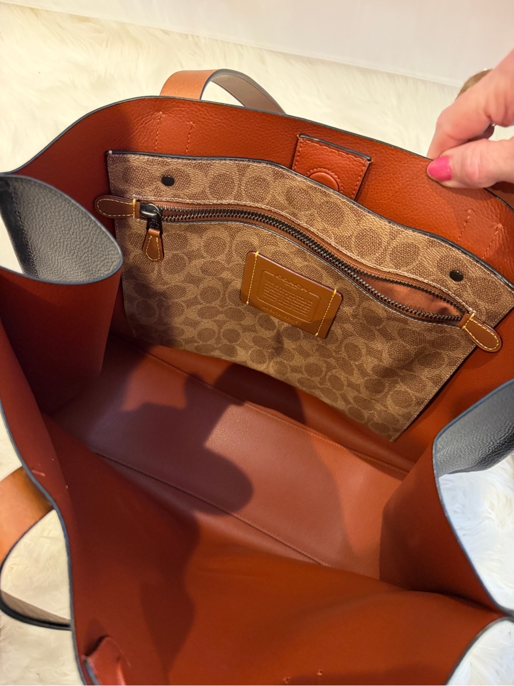 Coach Black Leather Tote with Brown Straps - Picture 2 of 9